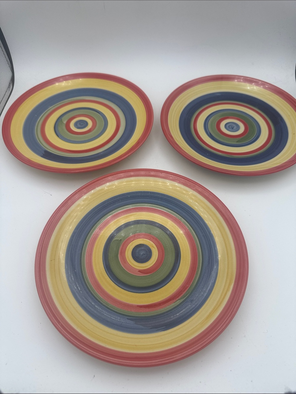 Swirl multicolor Table tops unlimited set of 3 salad plates 8 3/8” handpainted